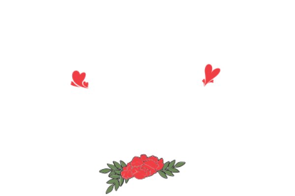 A Whimsical Scene: A Red Flower Amidst a White Background with Red Hearts