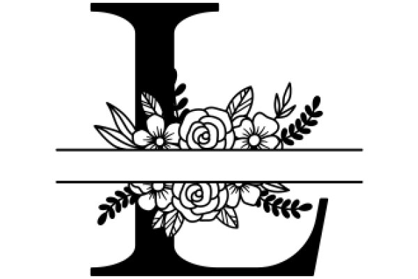 Monochrome Artwork: A Stylized Letter 'L' with Floral Accents