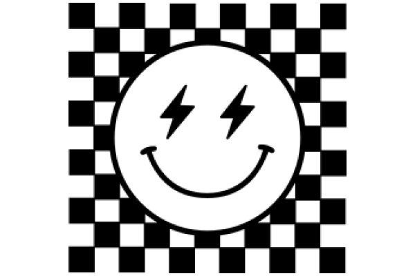 Smiley Face with Checkered Background and Lightning Bolt