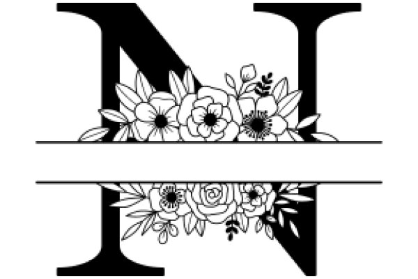 Monochrome Artwork: A Stylized Letter 'N' with Floral Designs