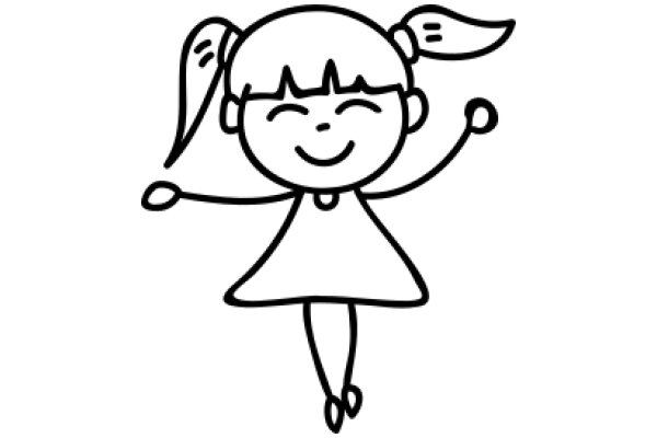 A Simple Line Drawing of a Happy Girl with Pigtails