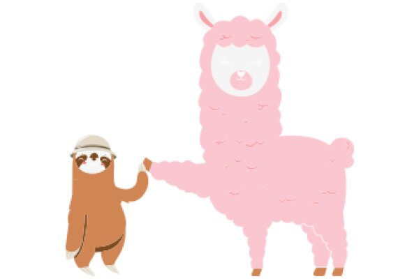 A Friendly Encounter: A Brown Bear and a Pink Llama Sharing a Hug