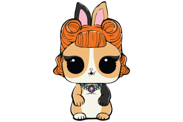 Cute Cartoon Character: A Stylish Bunny with a Purple Necklace and Orange Hair