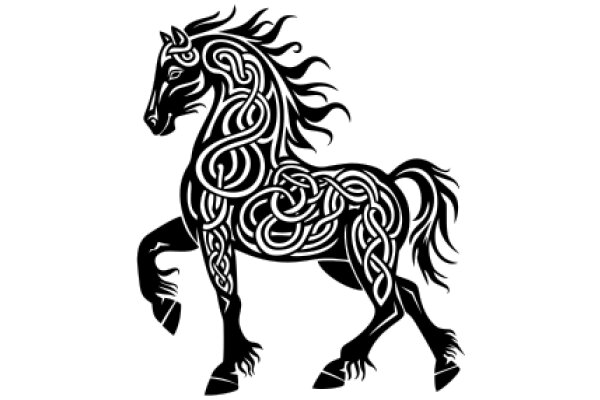 Elegant Black Horse Silhouette with Intricate Designs