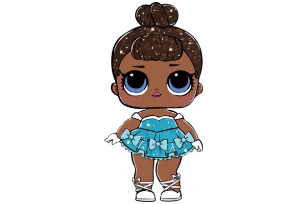 An Adorable Cartoon Character with a Blue Dress and Brown Hair