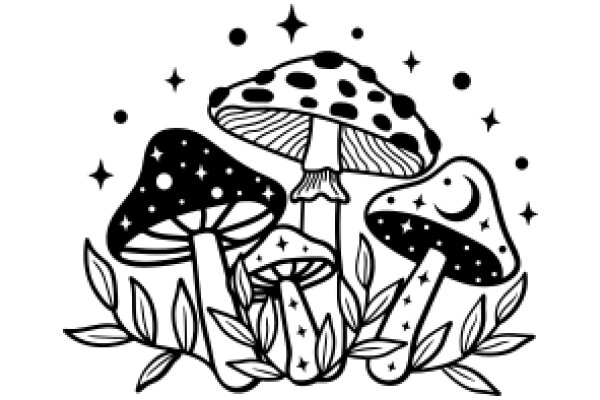 Enchanted Forest: A Whimsical Illustration of Mushrooms and Stars