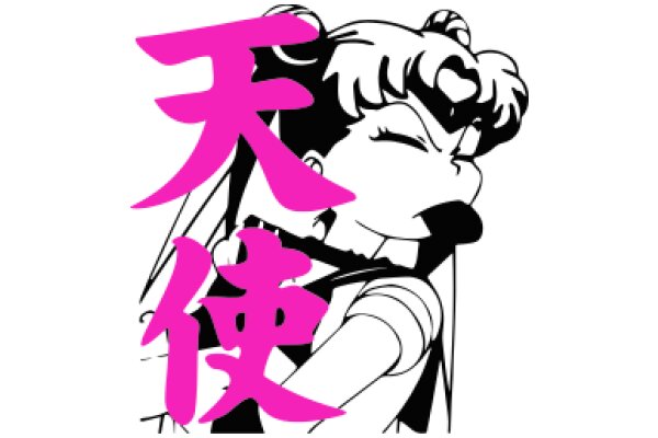 Stylish Anime Character with Pink Lettering