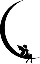 Silhouette of a Fairy and a Child on a Crescent Moon