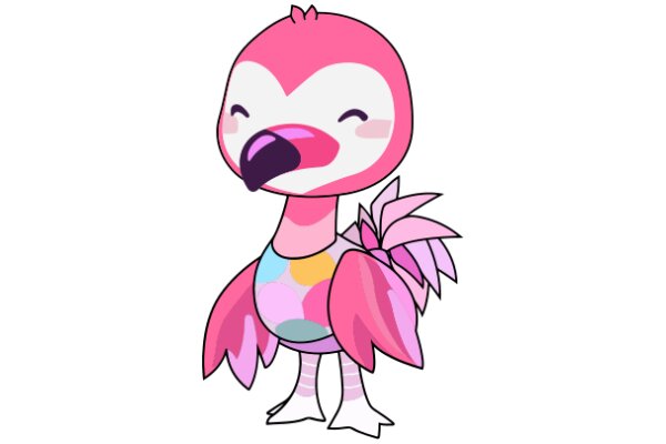 A Cute Pink and Purple Bird Character with a Big Smile