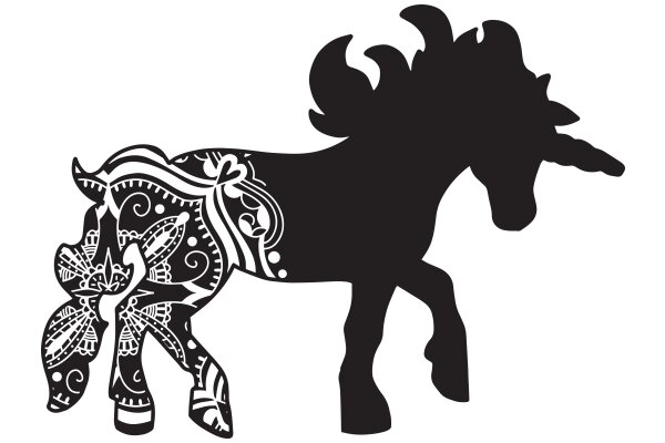 Stylized Black Horse Silhouette with Intricate Designs