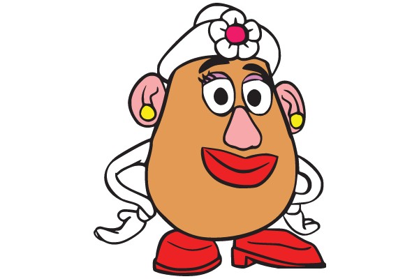 A Whimsical Character: The Cartoon Potato with a Flowery Hat and Red Shoes