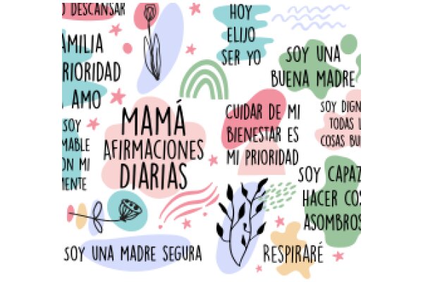 A Colorful Collage of Spanish Affirmations and Messages