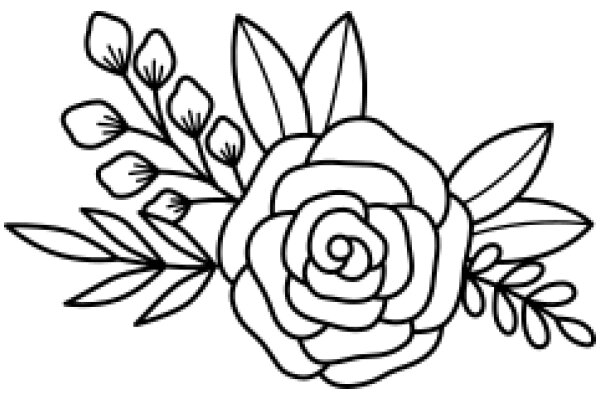 Stylized Flower Bouquet with Rose and Leaves