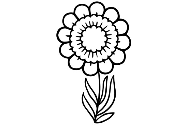 Simplistic Line Drawing of a Flower with a Leaf