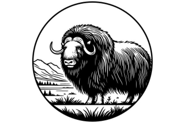 A Classic Illustration of a Buffalo in a Natural Landscape