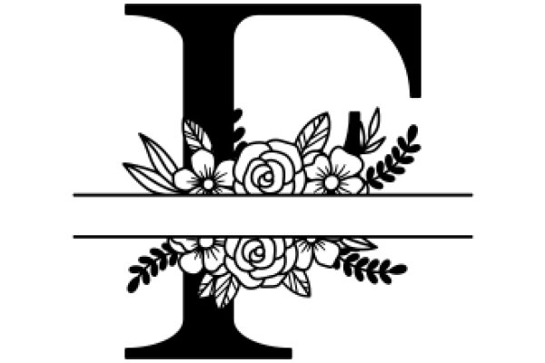 Monochrome Artwork: A Stylized Letter 'I' with Floral Accents