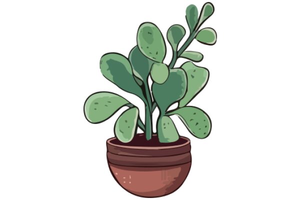 A Whimsical Illustration of a Potted Plant with Green Leaves