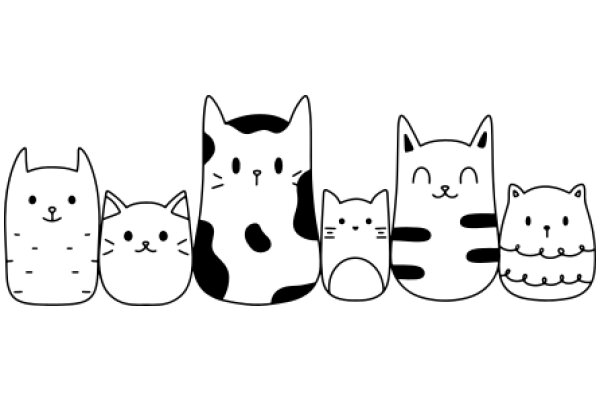 A Whimsical Lineup of Cartoon Cats and Dogs