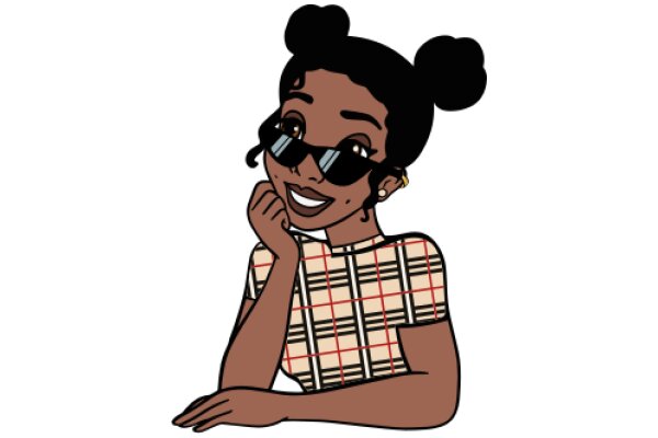 Stylish Illustration of a Woman in a Plaid Shirt and Sunglasses