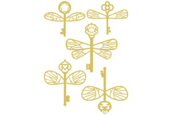 A Collection of Golden Keys and Dragonfly Designs