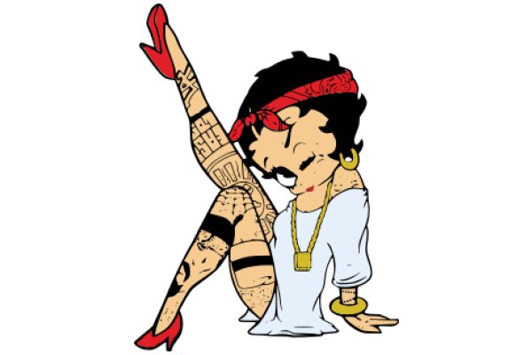 Stylish Cartoon Character with Tattoos and a Red Bandana