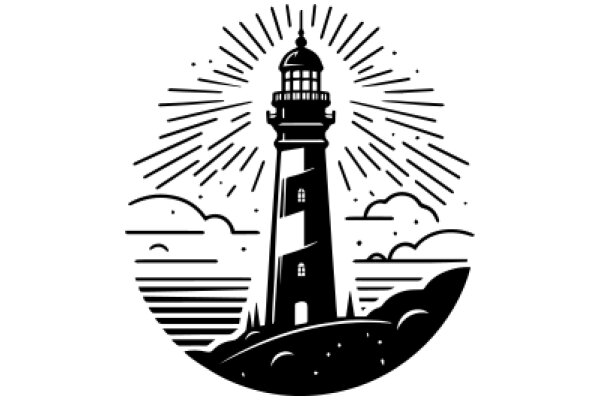 A Lighthouse Illustration with a Sunburst Background