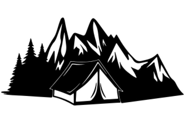 A Silhouette of a Mountain Cabin Amidst a Forest