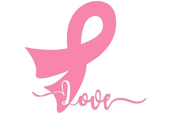 Pink Ribbon with the Word 'Love' in a Stylized Font