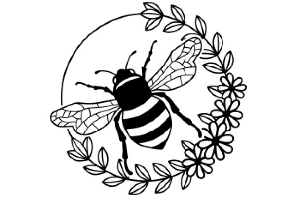 Illustration of a Bee and Floral Wreath