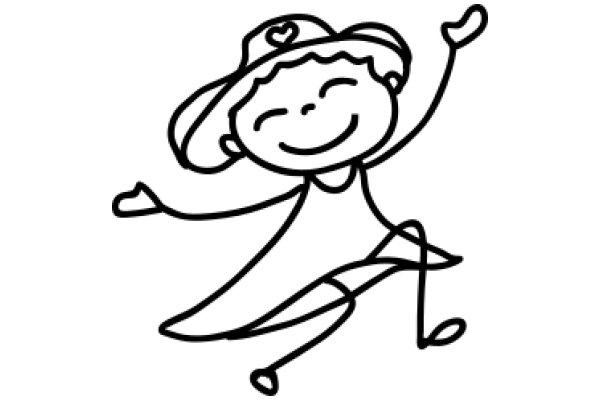 A Joyful Cartoon of a Girl with a Heart on Her Hat