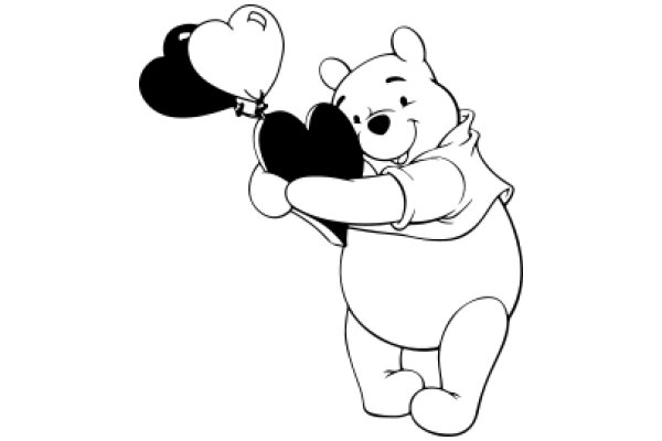 A Heartwarming Scene: A Smiling Winnie the Pooh Hugging a Heart-Shaped Balloon