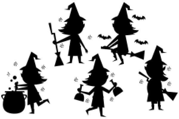 A Silhouette of a Witch and Her Companions in a Halloween-themed Scene