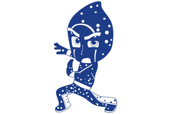 Stylish Blue Cartoon Character with Polka Dots and a Determined Expression