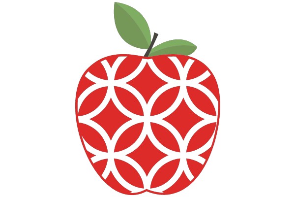 Vibrant Red Apple with a Green Leaf, Illustrated in a Stylized Pattern