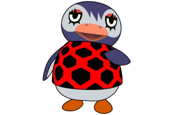 Vividly Styled Cartoon Penguin with a Red and Black Ball Shirt