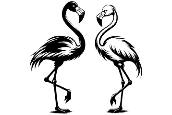 A Playful Duel: Two Stylized Flamingos in a White Space