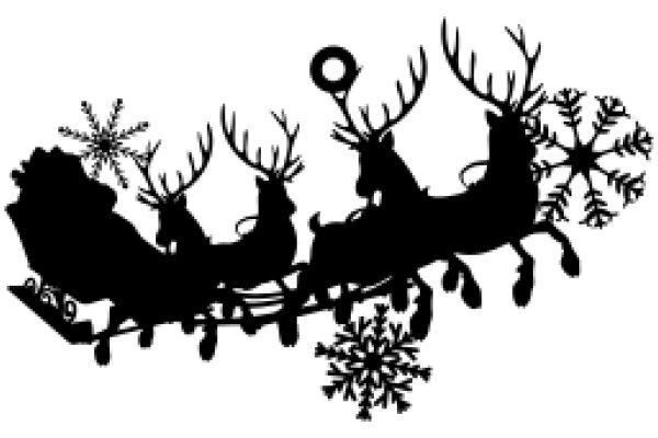 Silhouette of a Christmas Tree and Reindeer on a White Background