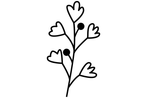 Simplistic Line Drawing of a Flower with Hearts