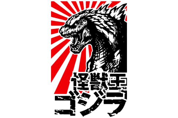 Japanese Godzilla Poster with Red and White Sunburst Design