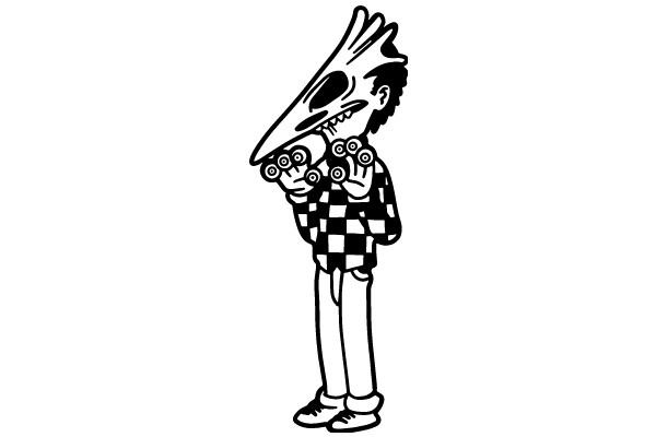 Whimsical Cartoon of a Character with a Unique Nose and a Checkered Shirt