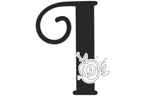 Stylized Letter 'I' with a Rose and Leaves