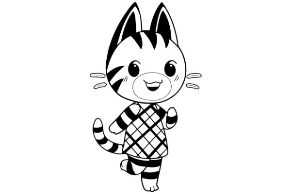 Adorable Cartoon Cat with Striped Tail and Sweater, Ready to Run