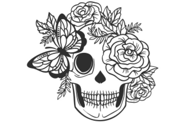 Stylized Skull with Floral Decorations