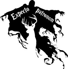 The Silhouette of a Dark Fantasy: A Black and White Artwork Featuring the Words 'Expecto' and 'Patronum' in a Gothic Style