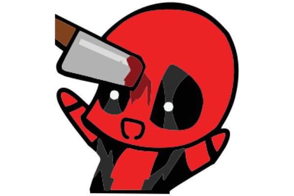 A Playful Cartoon of a Red Character with a Knife