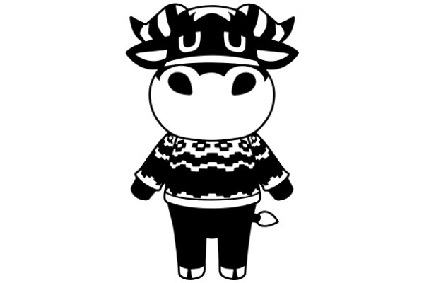 A Stylish Illustration of a Cow with a Hat and Sweater