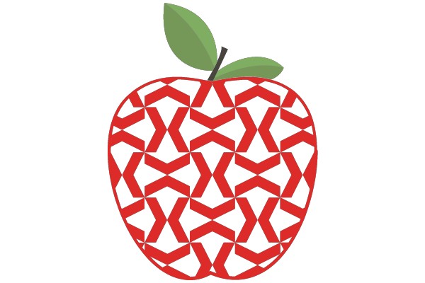 Vibrant Red Apple with Geometric Pattern and Green Leaf