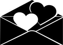 Black and White Illustration of a Heart-Shaped Envelope