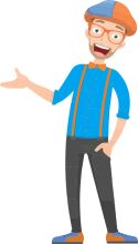 Stylish Cartoon Character: A Man in a Blue Shirt and Orange Hat