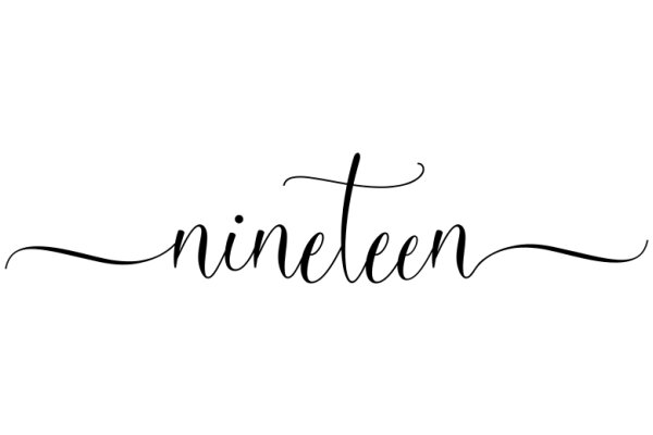 Elegant Black Calligraphy of the Word 'Nineteen' on a White Background